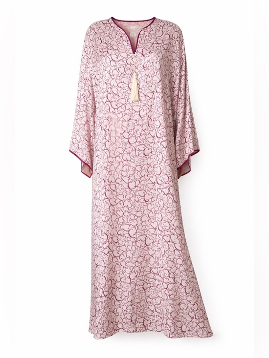 Lejaby Paris 100% Silk Robe Magenta Heart Print Long Caftan Lounge Dress small